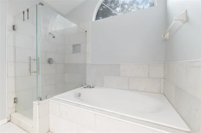 a bathroom with a bathtub