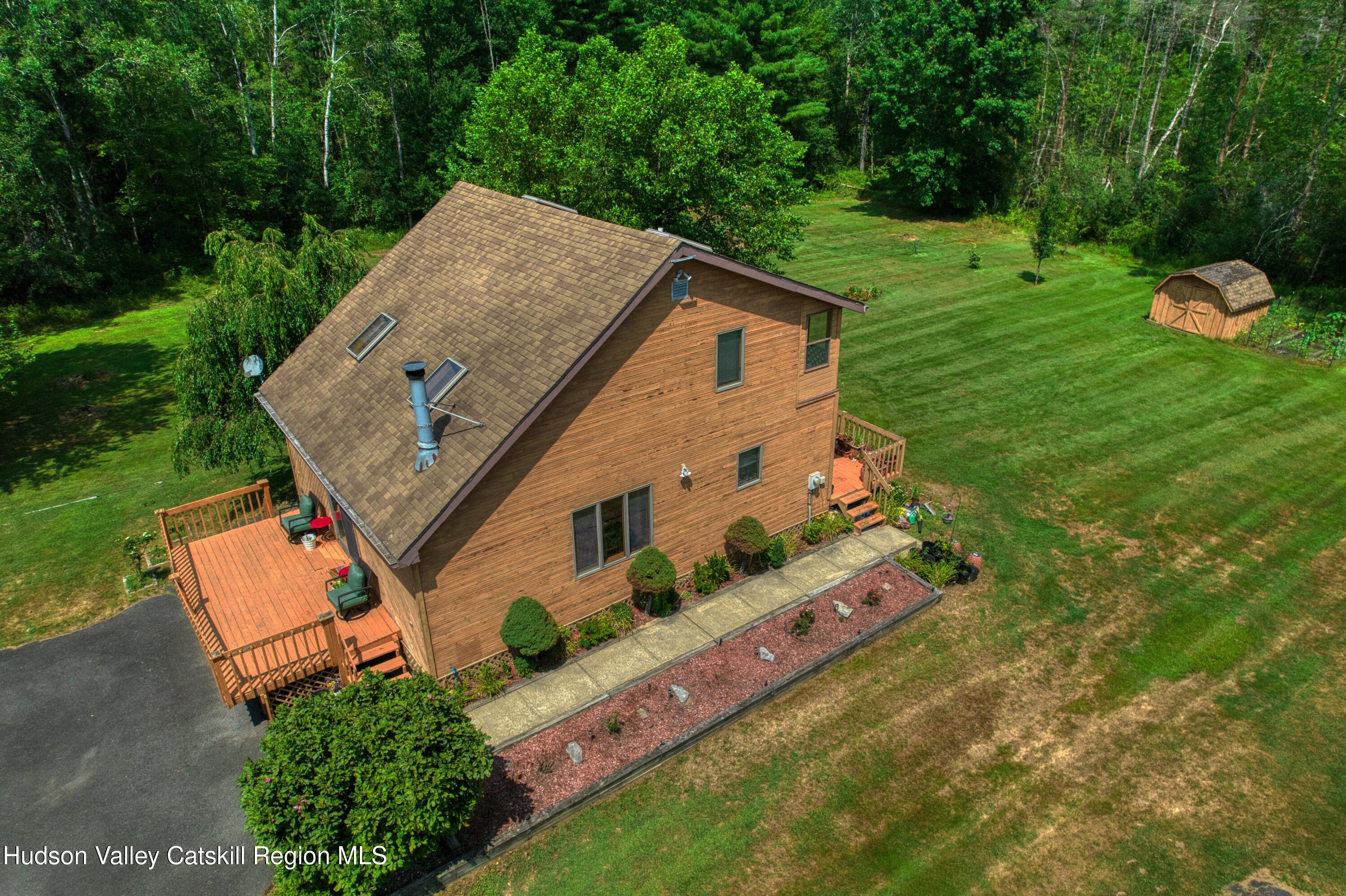 an aerial view of a house