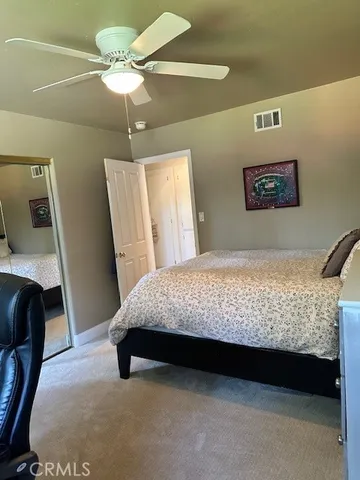 a bedroom with a bed and a walk in closet