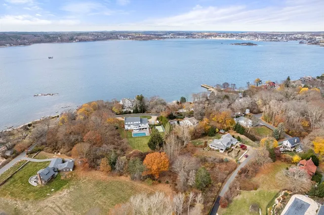 an aerial view of beach and city space