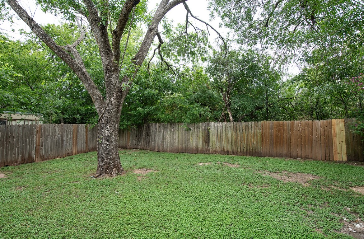 910 Garden View Drive Georgetown, TX 78628 - Photo 25 of 28 a view of a backyard with a tree and wooden fence