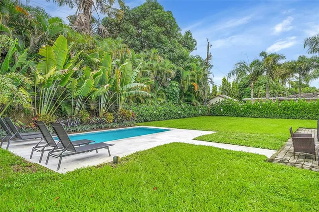a view of a backyard with potted plants