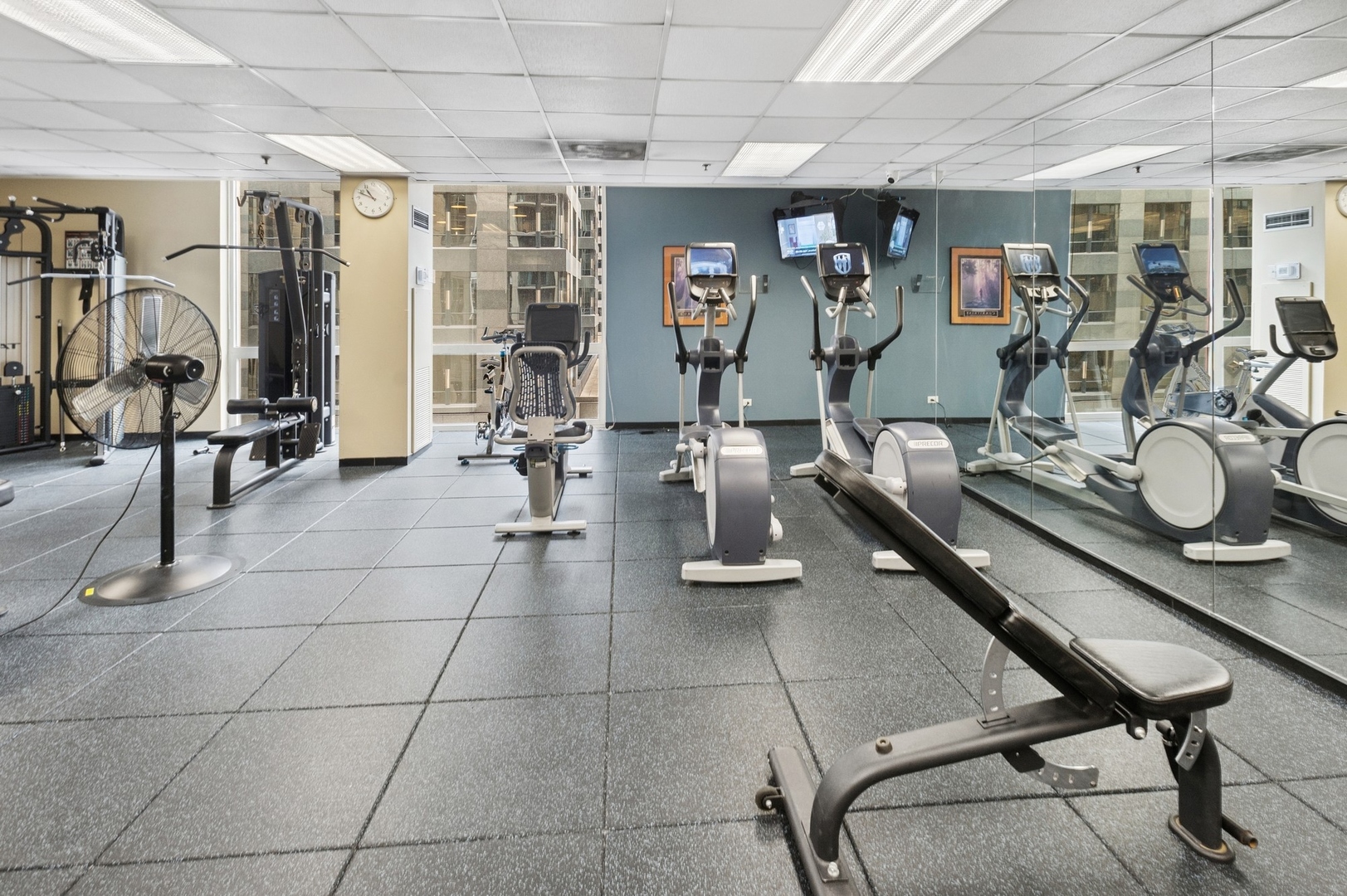 200 North Dearborn Street, Unit 4301 Chicago, IL 60601 - Photo 17 of 21 a room with gym equipment and large mirror