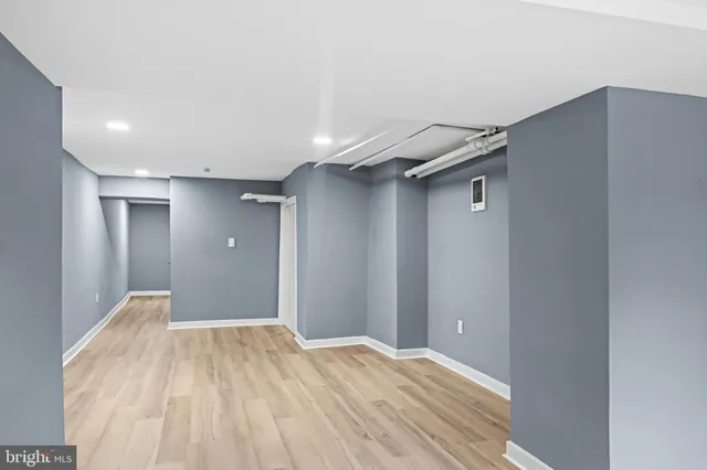 a view of a big room with wooden floor and closet