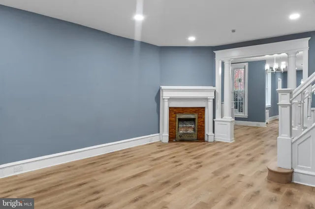a view of a livingroom with a fireplace