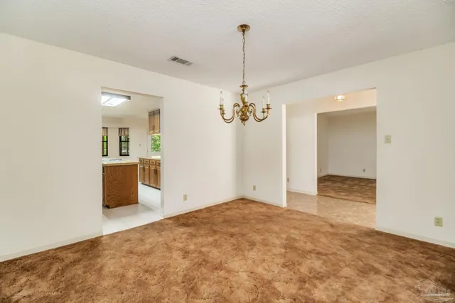 a view of a chandelier in a room