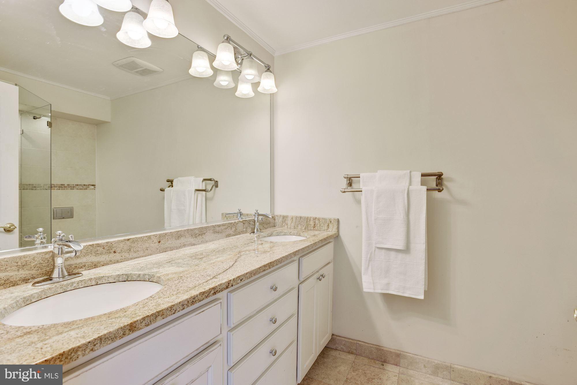 5133 Columbia Road, Unit 1595 Columbia, MD 21044 - Photo 14 of 30 a bathroom with a granite countertop sink and a mirror