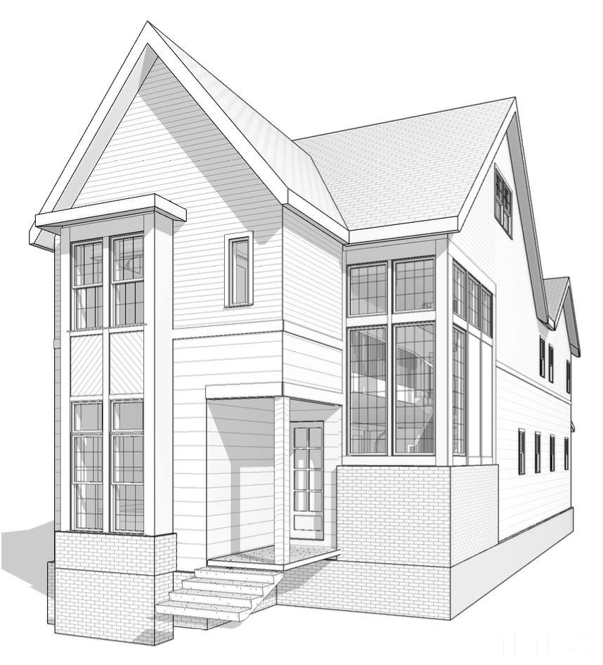 a view of a white house with large windows