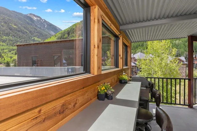 a view of balcony with a potted plant