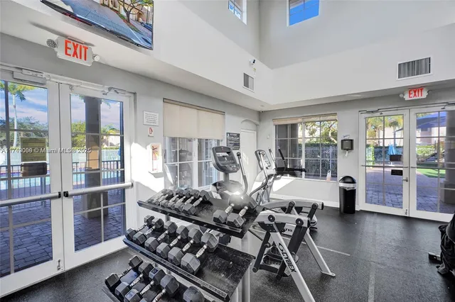 a view of a room with gym equipment