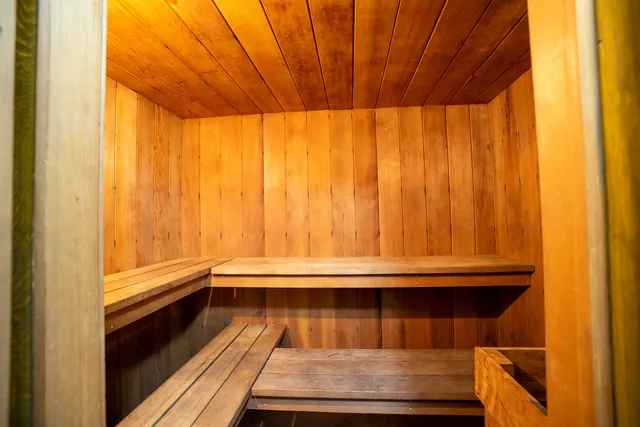 a balcony with wooden floor