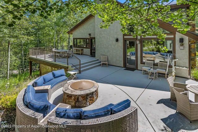 a view of a patio with couches chairs and a potted plant