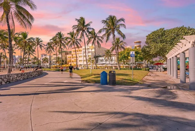 a view of a yard with palm trees