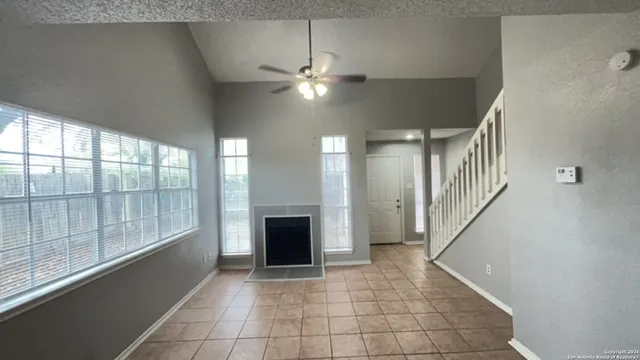 a view of an entryway with a fireplace