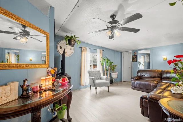 a living room with furniture flowerpot and a chandelier