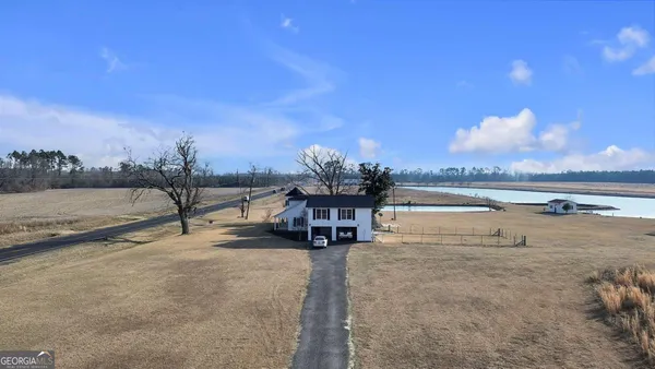a view of a lake with outdoor space