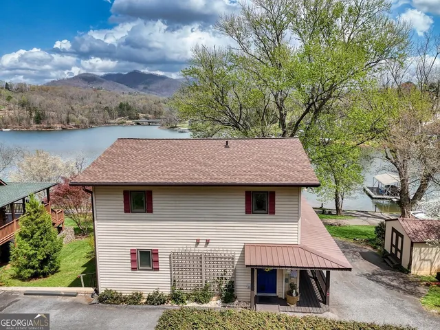 a view of a lake with a mountain