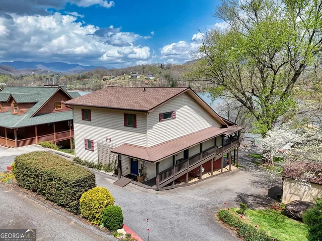 a view of a lake with a city