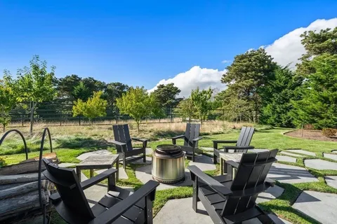 a view of a swimming pool with a yard