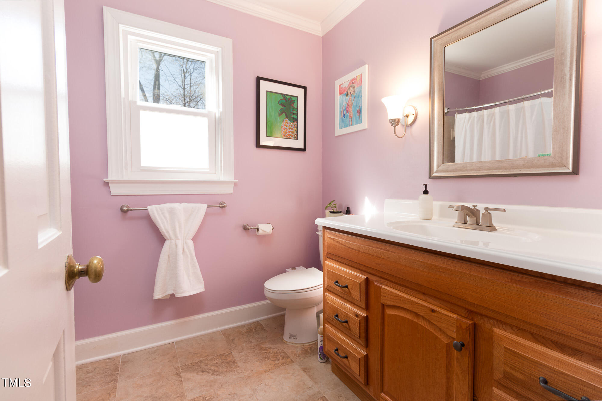 8832 Campfire Trail Raleigh, NC 27615 - Photo 14 of 19 a bathroom with a granite countertop toilet sink and mirror