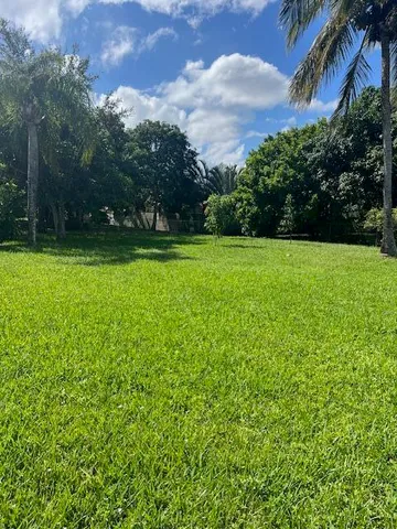 a view of a field of grass and trees