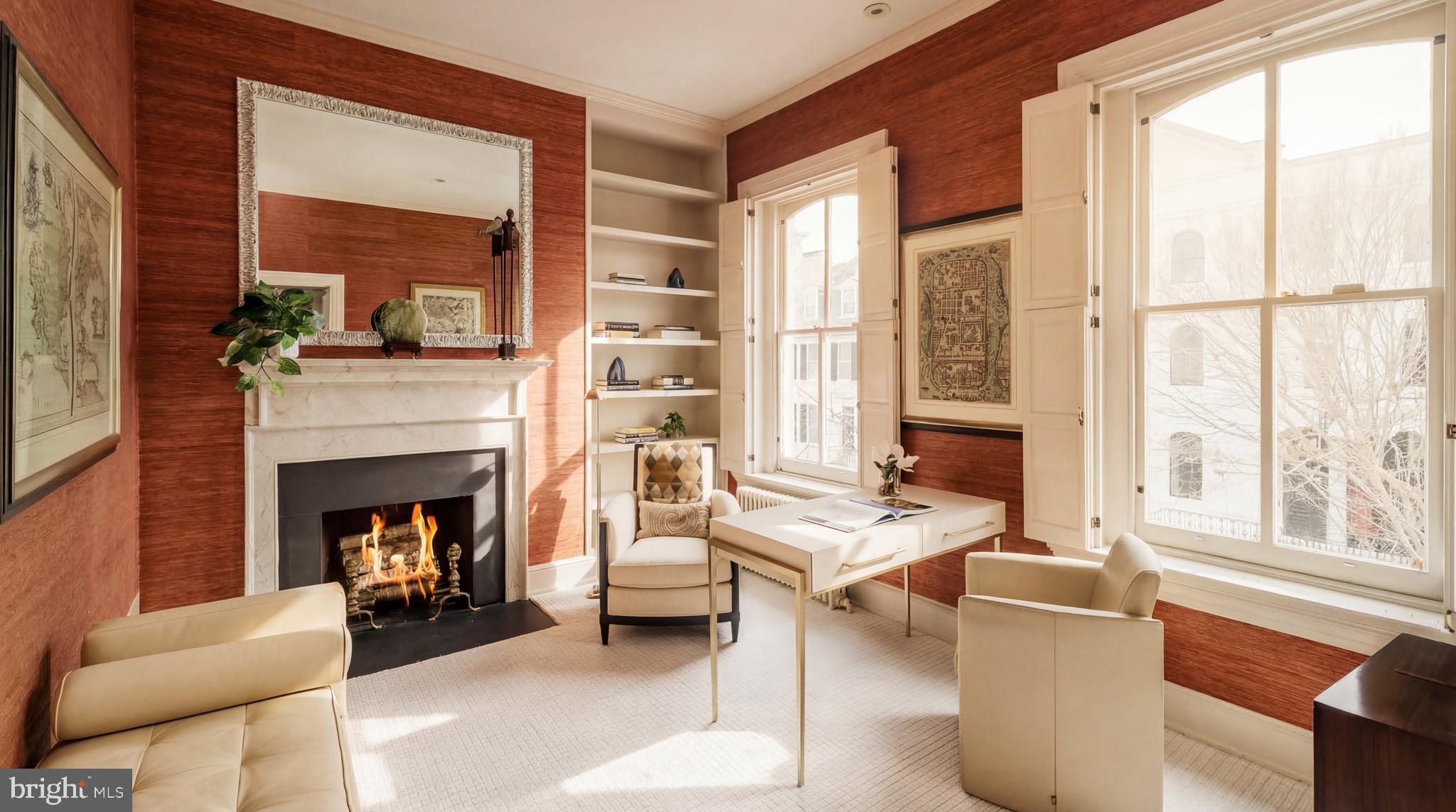 3117 O Street Northwest Washington, DC 20007 - Photo 30 of 50 a living room with furniture a fireplace and a large window