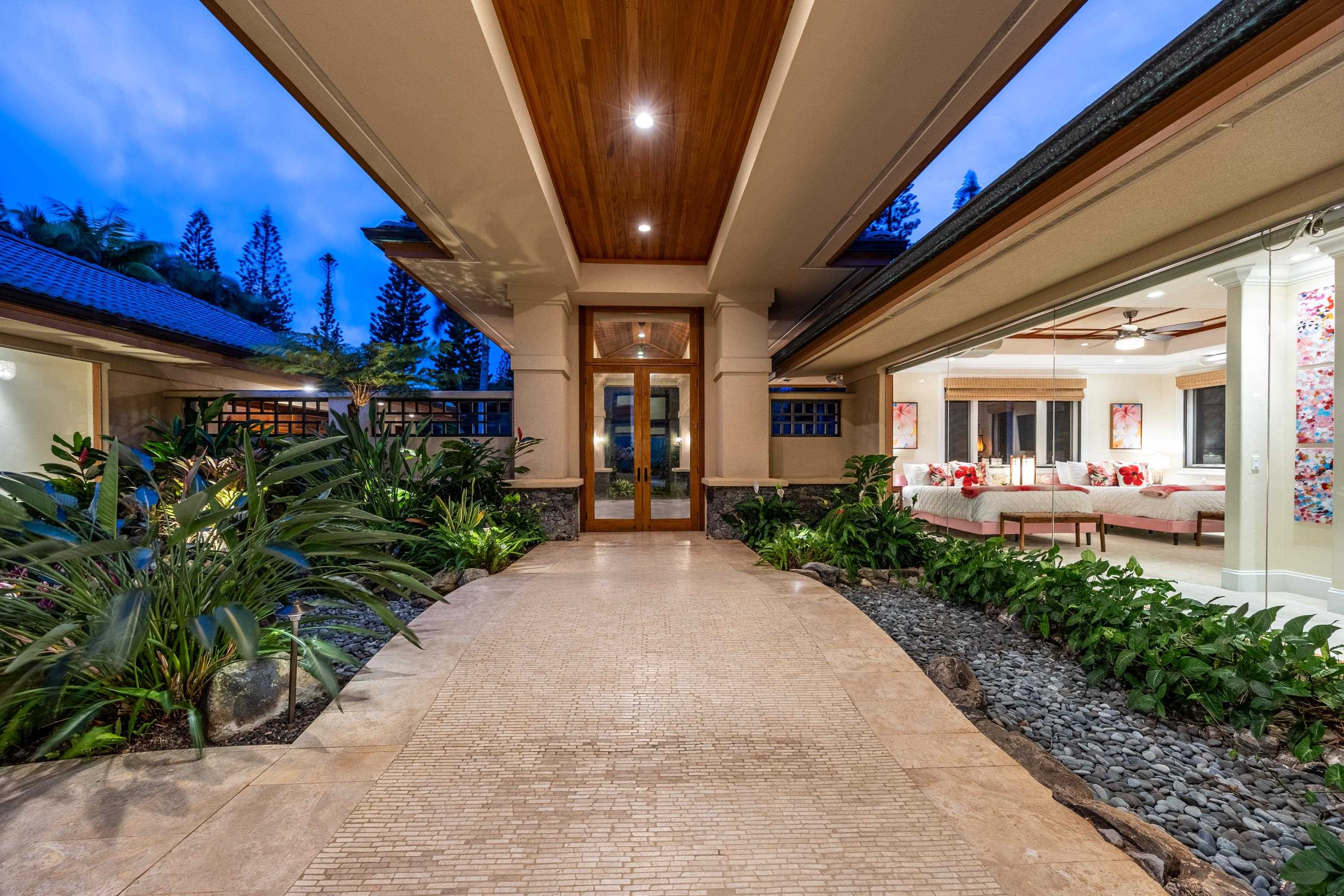 222 Crestview Road Lahaina, HI 96761 - Photo 46 of 49 Front Entrance looking at porte-cochere at sunset