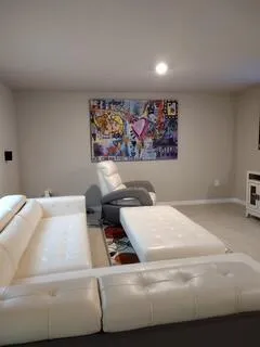 a close up of a bed in a room