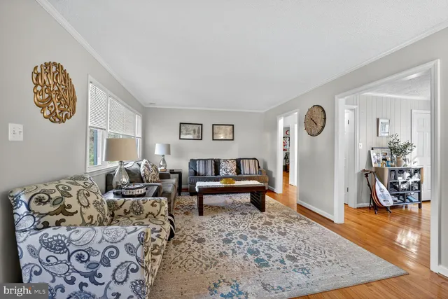 a living room with furniture and a rug