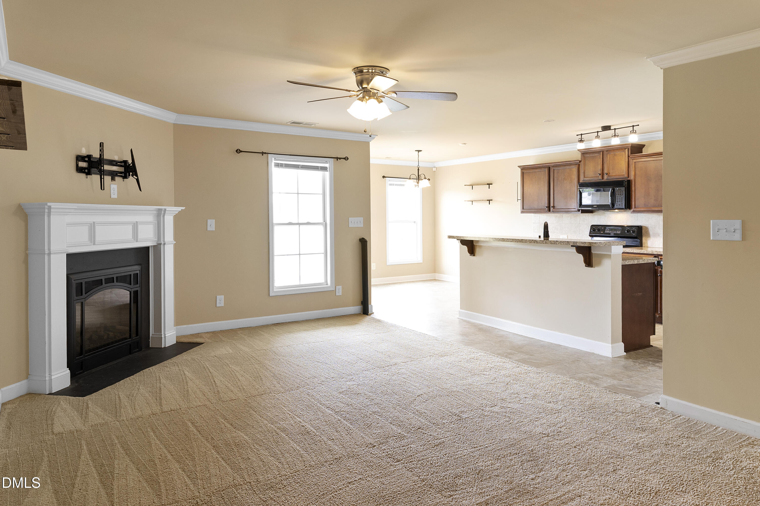 298 Declaration Drive Raeford, NC 28376 - Photo 46 of 58 a view of a kitchen with a sink and a fireplace