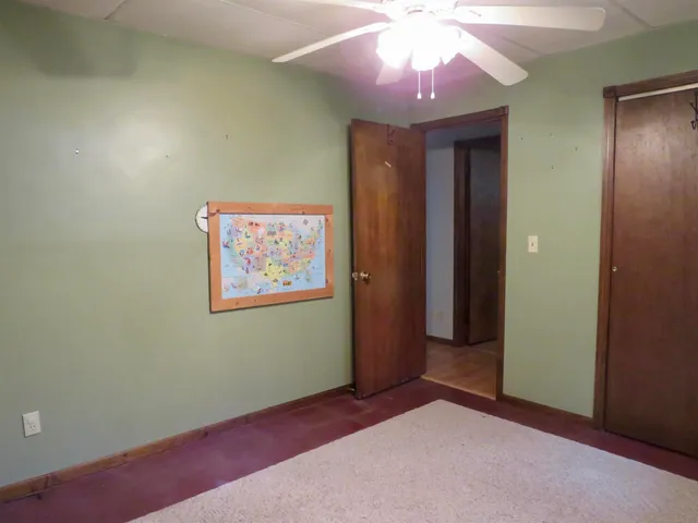 a view of a backyard with a barn