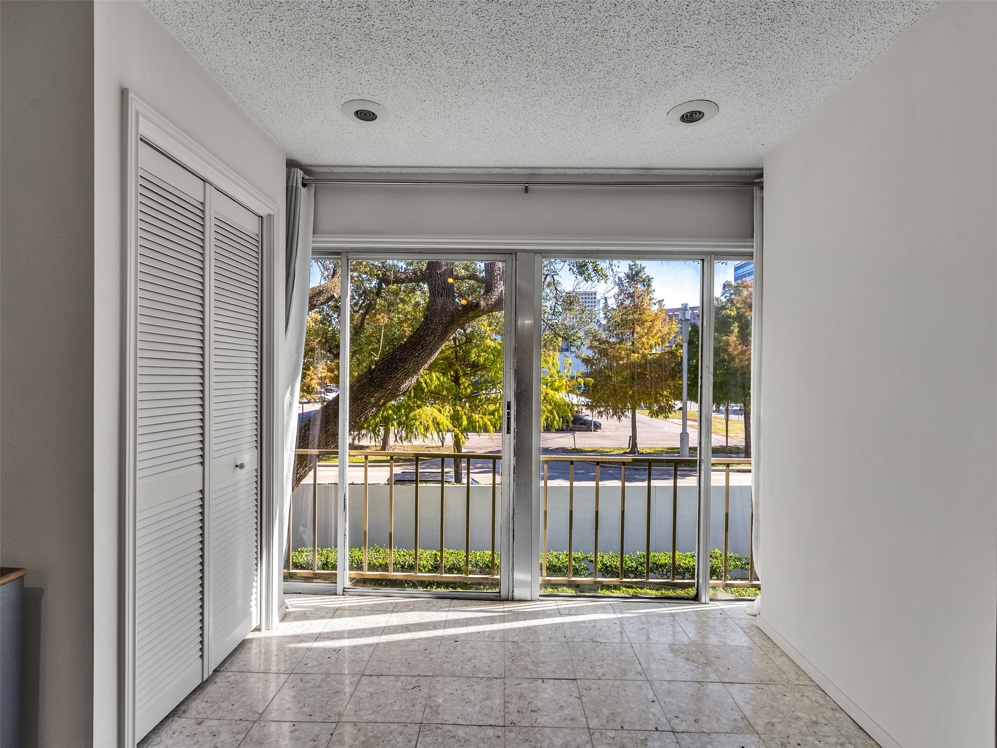 5050 Ambassador Way, Unit 218 Houston, TX 77056 - Photo 7 of 15 Glass slidling doors open to a balcony. Extra storage closet on the left.