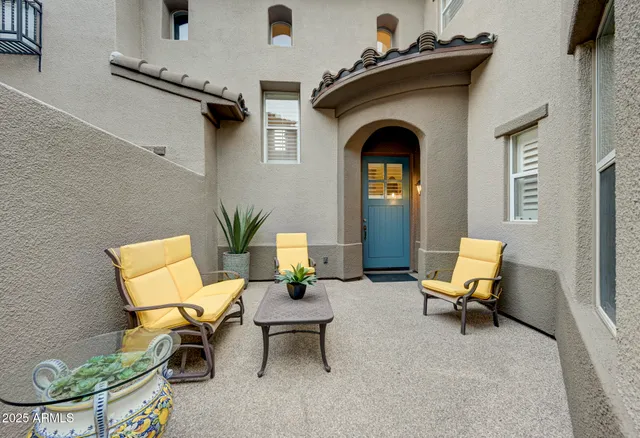an aerial view of a house with garden