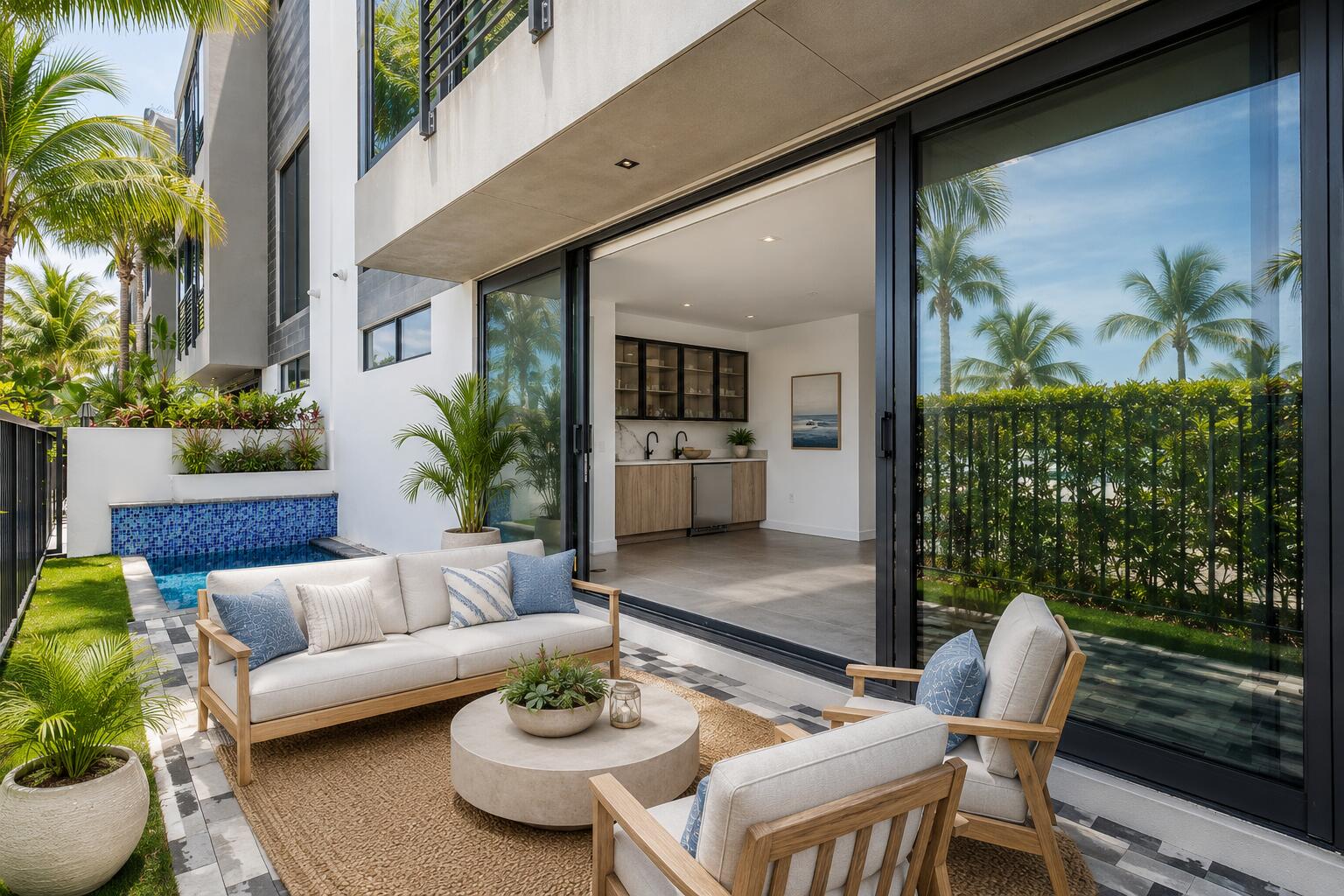 11505 Old Ocean Boulevard Ocean Ridge, FL 33435 - Photo 5 of 35 a view of a patio with couches table and chairs and potted plants