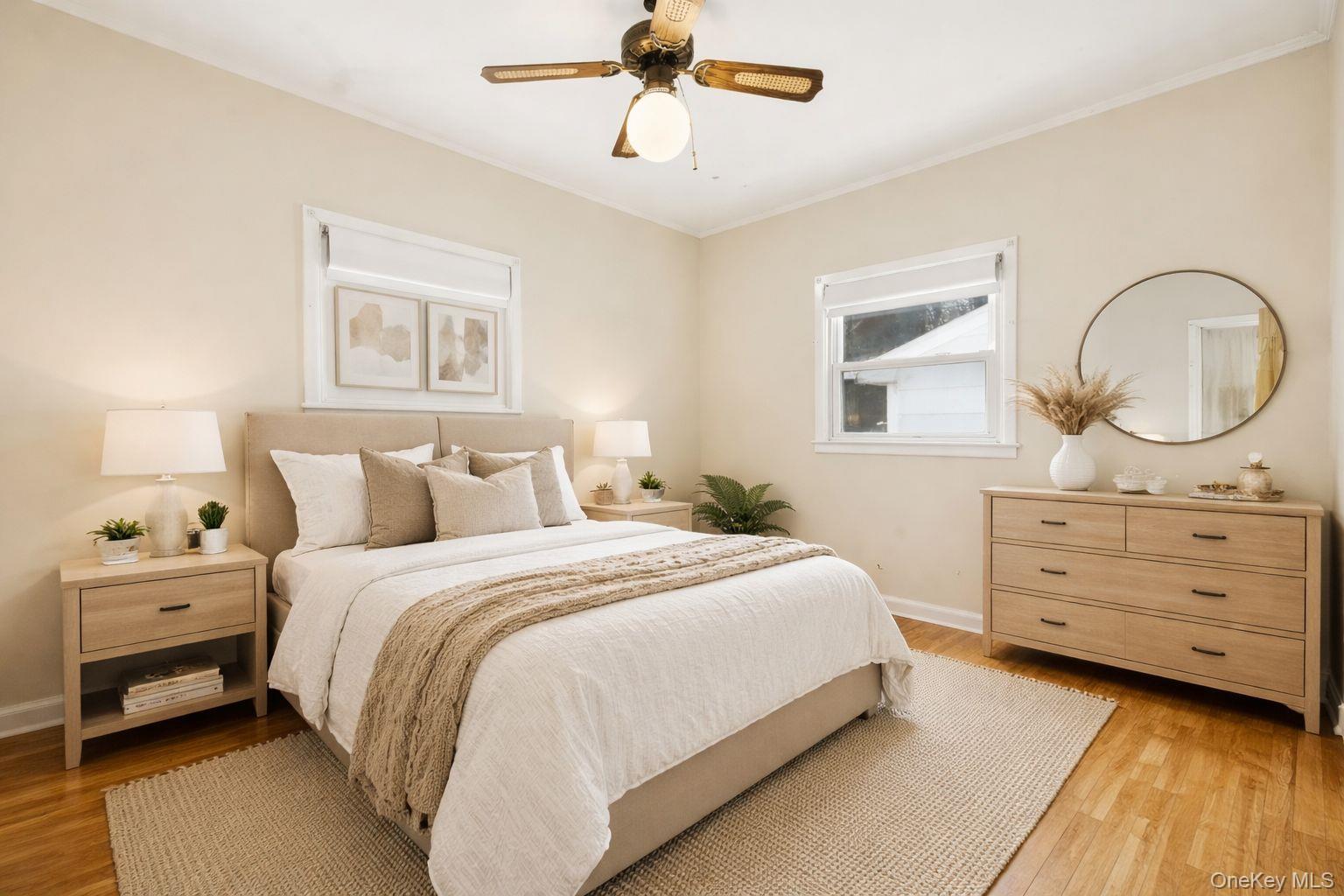 59 Brook Street Mahopac, NY 10541 - Photo 17 of 37 Bedroom #1 with hardwood floors and ceiling fan. Virtually staged.