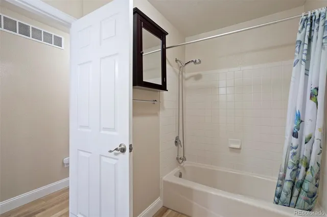 a bathroom with a bathtub