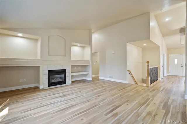 a view of a livingroom with a fireplace
