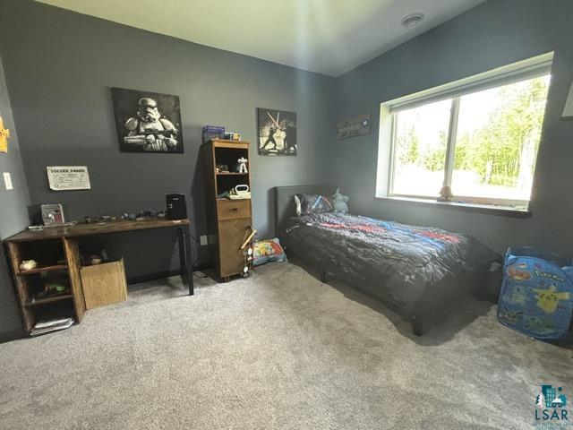 3454 Anderson Road Hibbing, MN 55746 - Photo 15 of 31 Spacious room featuring a large window, dark-toned walls, and neutral-toned carpet