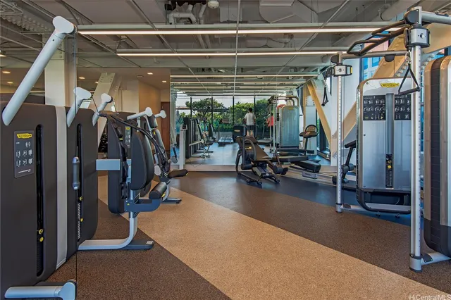 a view of a room with gym equipment