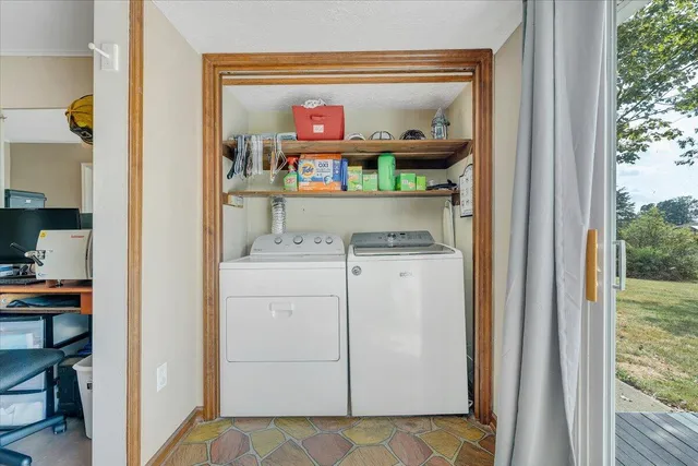 a storage room with washer and dryer