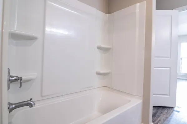 a bathroom with a bathtub