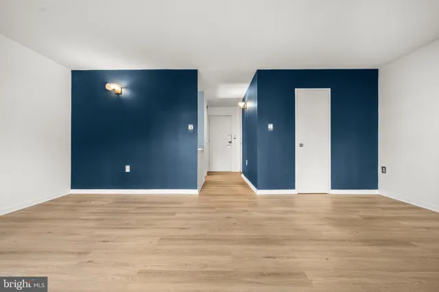 a view of a big room with closet and windows