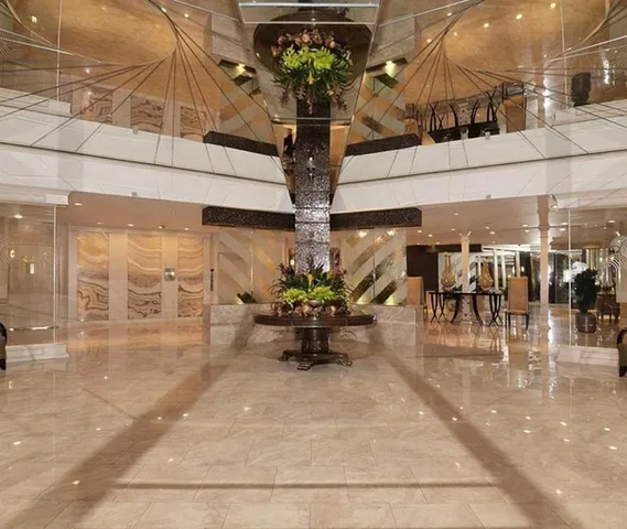 a view of a lobby with furniture