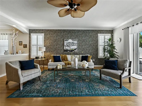 a living room with furniture