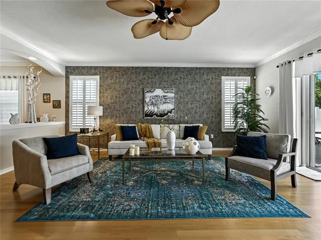 a living room with furniture