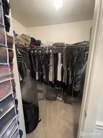 a view of walk in closet with clothes and shoes