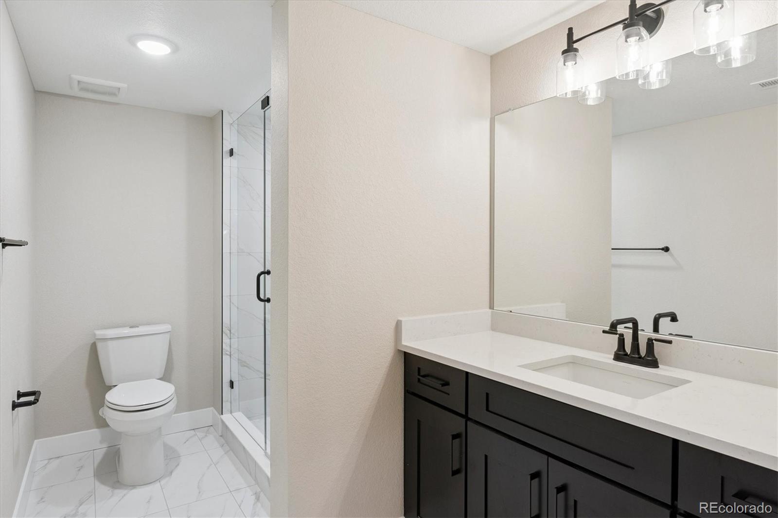 1288 Oleander Street Castle Rock, CO 80109 - Photo 22 of 29 a bathroom with a sink a toilet and mirror