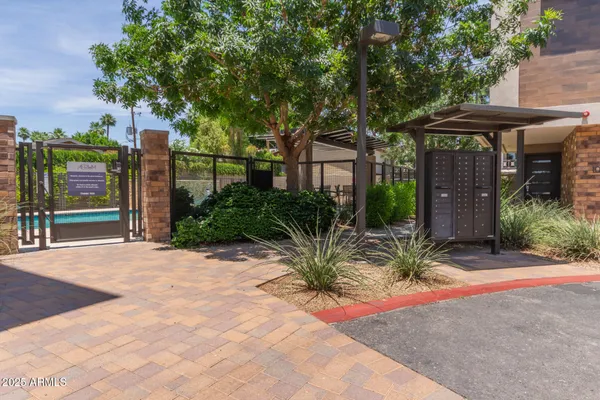a backyard of a house with plants and trees