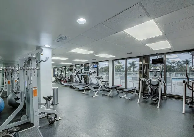 a view of a room with gym equipment