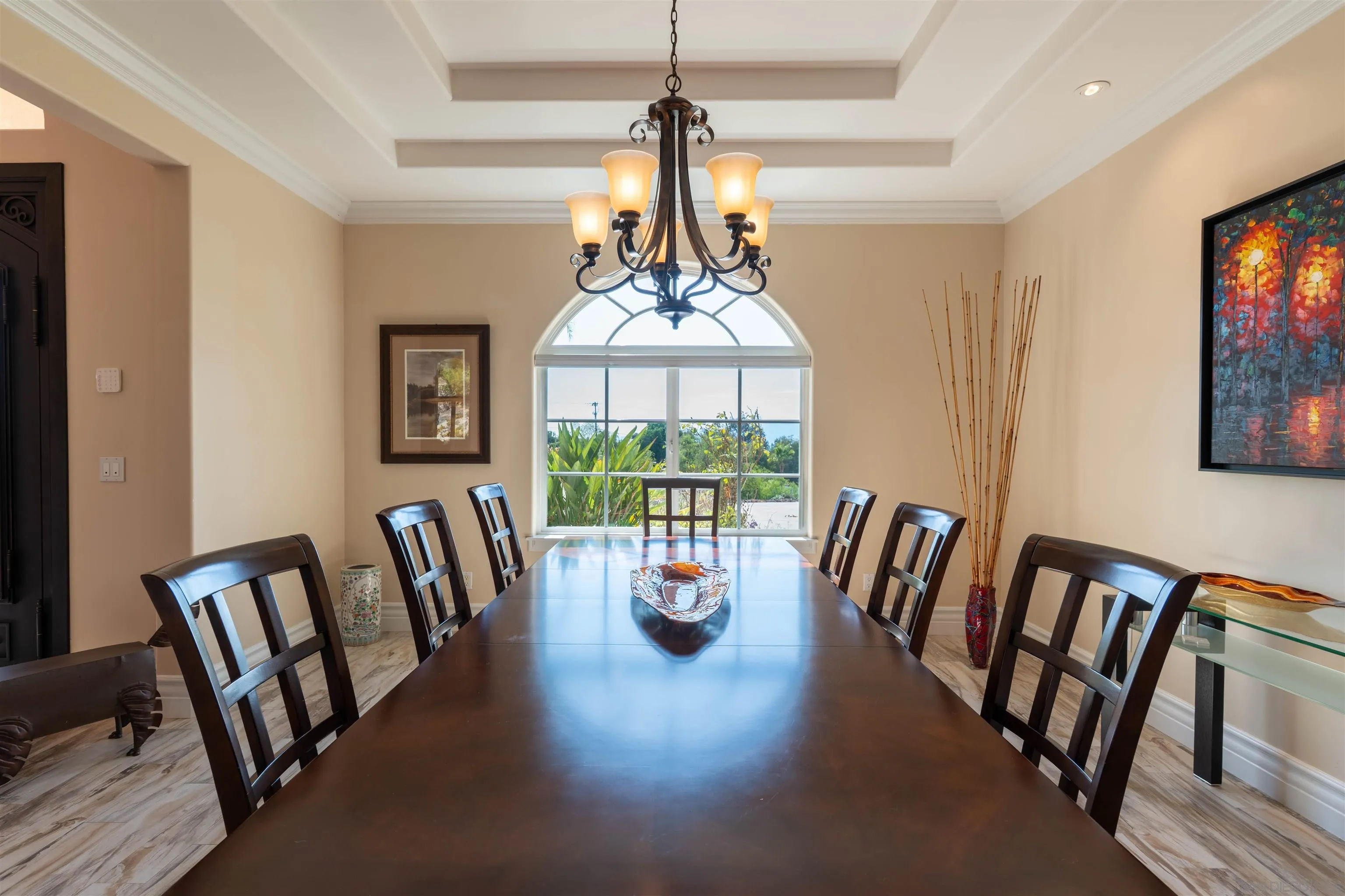246 Yucca Road Fallbrook, CA 92028 - Photo 31 of 68 a view of dining room and livingroom with furniture wooden floor a chandelier